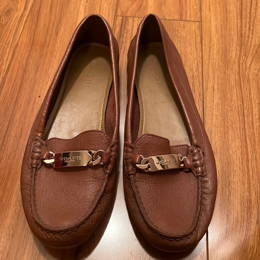 Coach "Olive" Loafers in Pebble Leather Tan Saddle Brown